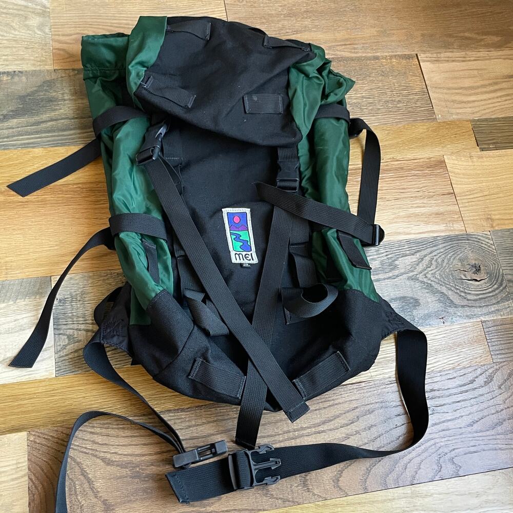 MEI Vintage 80s 90s USA Made Hiking Backpack Green Black Mountaineering Pack